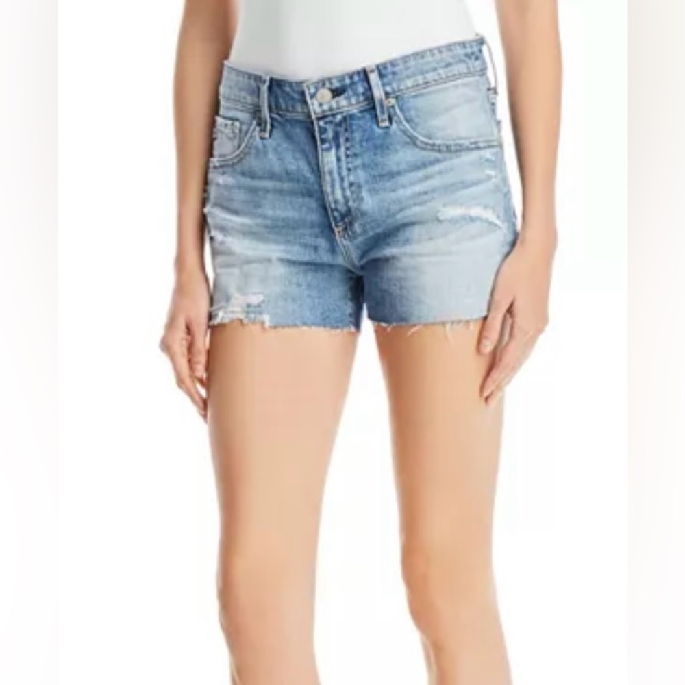 AG Adriano Goldschmied Light Blue Distressed Denim Jean Shorts